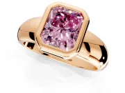 Solitaire Engagement Ring Setting for Fancy Pink Radiant Cut Center with Wide Band and Bezel Head in Rose Gold