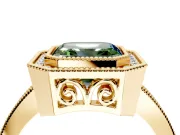 Halo Engagement Ring Setting for Fancy Green Asscher Cut Center with Milgrain Halo, Pave Band and Prong Head in Yellow Gold