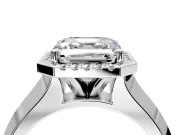 Halo Engagement Ring Setting for Asscher Cut Center with Knife Ridge Cathedral Band and Prong Head in Platinum
