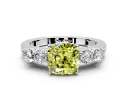 5 Stone Engagement Ring Setting for Fancy Yellow Cushion Cut Center with Equal Close-Set Accents and Prong Head in White Gold