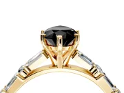 Baguette Engagement Ring Setting for Fancy Black Pear-Shaped Center with Alternating Bar-Set Band and Prong Head in Yellow Gold