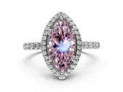 Halo Engagement Ring Setting for Fancy Pink Marquise Center with Inner Milgrain Border and Prong Head in Platinum