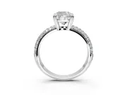 Solitaire Engagement Ring Setting for Cushion Cut Center with Multi-Row Pave Accents and Basket Head in Platinum