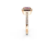 Halo Engagement Ring Setting for Fancy Pink Asscher Cut Center with Inner Milgrain Border and Prong Head in Rose Gold