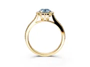 Halo Engagement Ring Setting for Fancy Blue Oval Center with Pave Accents, Heart Basket and Prong Head in Yellow Gold