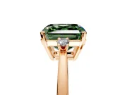 3 Stone Engagement Ring Setting for Fancy Green Asscher Cut Center with Low-Set Round Cut Accents and Prong Head in Rose Gold