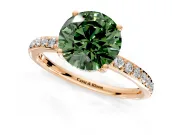 Solitaire Engagement Ring Setting for Fancy Green Round Cut Center with Fine Pave Band and Prong Head in Rose Gold