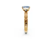 Solitaire Engagement Ring Setting for Fancy Blue Radiant Cut Center with XO Engraved Band and Prong Head in Yellow Gold