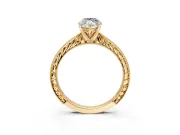 Solitaire Engagement Ring Setting for Marquise Center with Engraved Milgrain Band and Prong Head in Yellow Gold