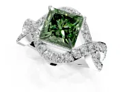 Halo Engagement Ring Setting for Fancy Green Princess Cut Center with Pave Infinity Twist Band and Prong Head in Sterling Silver