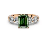 5 Stone Engagement Ring Setting for Fancy Green Emerald Cut Center with Graduated Accents and Prong Head in Rose Gold