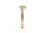 Cluster Engagement Ring Setting for Pear-Shaped Center with Bezel Accent Clusters and Prong Head in Yellow Gold