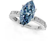 Solitaire Engagement Ring Setting for Fancy Blue Marquise Center with Milgrain-Edged Pave Band and Prong Head in Sterling Silver
