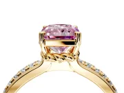 Solitaire Engagement Ring Setting for Fancy Pink Radiant Cut Center with Raised Channel Band and Prong Head in Yellow Gold
