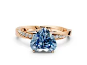 Side Accent Engagement Ring Setting for Fancy Blue Heart-Shaped Center with Accent Shoulders and Prong Head in Rose Gold