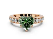 Solitaire Engagement Ring Setting for Fancy Green Heart-Shaped Center with Channel-Set Accents and Prong Head in Rose Gold