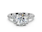 Paired Accent Engagement Ring Setting for Round Cut Center with Pave Band and Prong Head in Sterling Silver