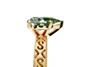 Solitaire Engagement Ring Setting for Fancy Green Pear-Shaped Center with Scrollwork Band and Prong Head in Yellow Gold