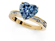 Solitaire Engagement Ring Setting for Fancy Blue Heart-Shaped Center with Channel Baguette Band and Prong Head in Yellow Gold