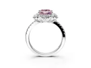 Floral Halo Engagement Ring Setting for Fancy Pink Princess Cut Center with Pave Accents and Prong Head in White Gold