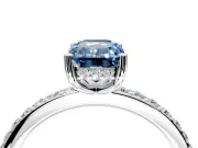 Solitaire Engagement Ring Setting for Fancy Blue Emerald Cut Center with Fine Pave Band and Prong Head in Platinum