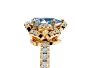 Halo Engagement Ring Setting for Fancy Blue Pear-Shaped Center with Openwork Halo, Pave Band and Prong Head in Yellow Gold