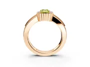 Halo Engagement Ring Setting for Fancy Yellow Emerald Cut Center with Wide Band, Inlaid Accent Row and Prong Head in Rose Gold