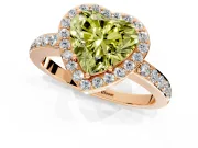 Halo Engagement Ring Setting for Fancy Yellow Heart-Shaped Center with Heart-Shaped Openwork, Pave Band and Prong Head in Rose Gold