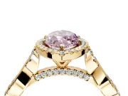 Halo Engagement Ring Setting for Fancy Pink Marquise Center with Twist Band and Prong Head in Yellow Gold
