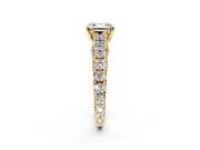 Solitaire Engagement Ring Setting for Asscher Cut Center with Pave Cathedral Shoulders and Prong Head in Yellow Gold