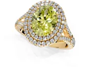 Double Halo Engagement Ring Setting for Fancy Yellow Oval Center with Narrow Pave Split Shank and Prong Head in Yellow Gold
