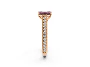 Solitaire Engagement Ring Setting for Fancy Pink Emerald Cut Center with Engraved Pave Band and Prong Head in Rose Gold