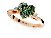 3 Stone Engagement Ring Setting for Fancy Green Heart-Shaped Center with Low-Set Round Cut Accents and Prong Head in Rose Gold