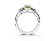 Cluster Engagement Ring Setting for Fancy Yellow Emerald Cut Center with Bezel Accent Clusters and Prong Head in Sterling Silver