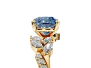 Solitaire Engagement Ring Setting for Fancy Blue Cushion Cut Center with Marquise Accent Twist Band and Prong Head in Yellow Gold