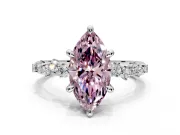 Solitaire Engagement Ring Setting for Fancy Pink Marquise Center with Trailing Leaf Accent Band and Prong Head in White Gold