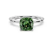 Solitaire Engagement Ring Setting for Fancy Green Cushion Cut Center with Bamboo Band and Prong Head in Sterling Silver