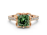 Floral Engagement Ring Setting for Fancy Green Cushion Cut Center with Pave Band and Floral Prong Head in Rose Gold