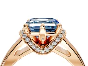 Solitaire Engagement Ring Setting for Fancy Blue Asscher Cut Center with Wide Band, Pave Collar and Prong Head in Rose Gold