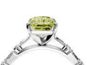 Baguette Engagement Ring Setting for Fancy Yellow Radiant Cut Center with Alternating Bar-Set Band and Prong Head in White Gold