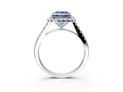 Halo Engagement Ring Setting for Fancy Blue Princess Cut Center with Narrowing Pave Band and Prong Head in Sterling Silver