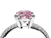 Solitaire Engagement Ring Setting for Fancy Pink Cushion Cut Center with Multi-Row Pave Accents and Basket Head in Sterling Silver