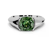 Tension Engagement Ring Setting for Fancy Green Cushion Cut Center with Wide Tapered Band and Tension Head in White Gold