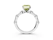 Solitaire Engagement Ring Setting for Fancy Yellow Asscher Cut Center with Bezel Station Band and Prong Head in Sterling Silver