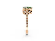 Cathedral Engagement Ring Setting for Fancy Green Pear-Shaped Center with Antique-Style Pave Band and Prong Head in Rose Gold