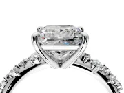 Solitaire Engagement Ring Setting for Princess Cut Center with Trailing Leaf Accent Band and Prong Head in Platinum
