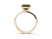 Solitaire Engagement Ring Setting for Fancy Green Asscher Cut Center with Fine Pave Narrow Band and Prong Head in Rose Gold