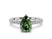 Solitaire Engagement Ring Setting for Fancy Green Pear-Shaped Center with Fine Pave Band and Prong Head in Platinum
