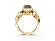 Bypass Halo Engagement Ring Setting for Fancy Green Princess Cut Center with Bezel Accents, Milgrain and Prong Head in Yellow Gold