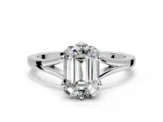 Solitaire Engagement Ring Setting for Emerald Cut Center with Plain Split Shank and Prong Head in Platinum